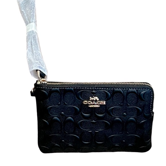 NIB Coach Signature Black Corner Zip Wristlet with Gold Hardware Box Included - Picture 6 of 7